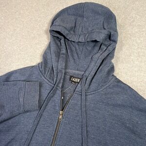 LAZER Men's Vintage Wash Full Zip Hoodie Blue Fleece L Sweatshirt NEW